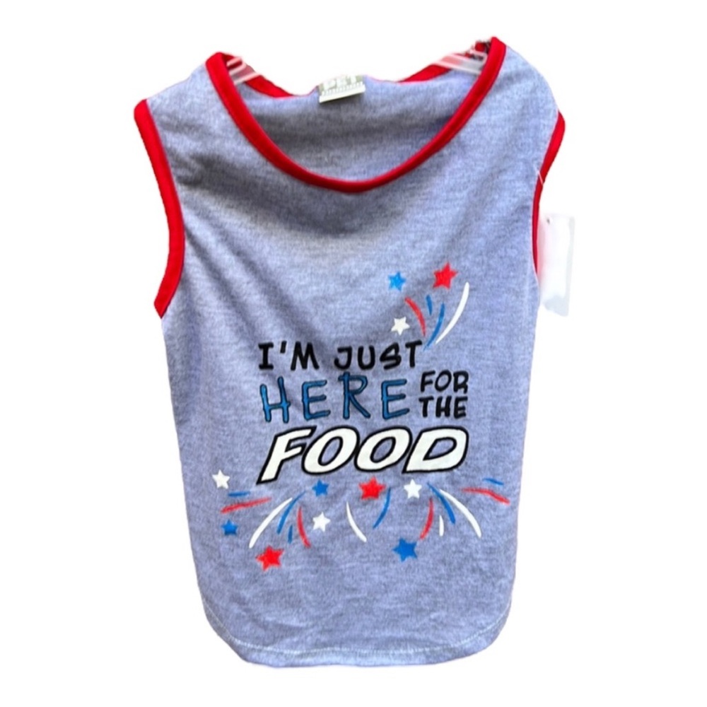 Pet Spirit Im Just Here for the Food Pet Graphic TShirt Gray with Red Trim